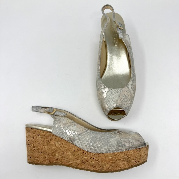 JIMMY CHOO Wedge Platform Sandals Suede Animal Print Slingback - Picture 5 of 15